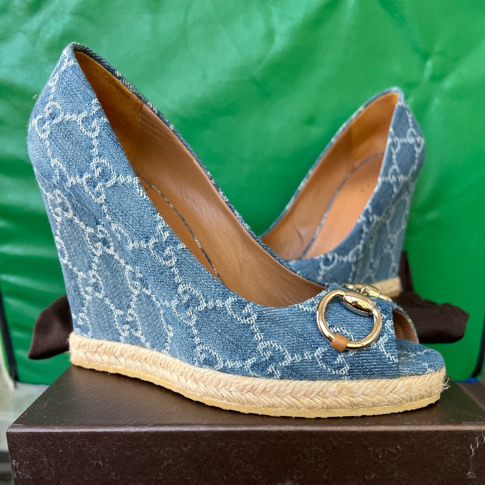 Gucci Monogram Denim Wedges